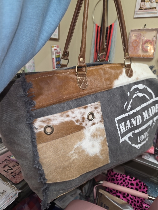 Myra Bag Handbags - Myra Bag Brown White Gray Handmade Patchwork Travel Tote